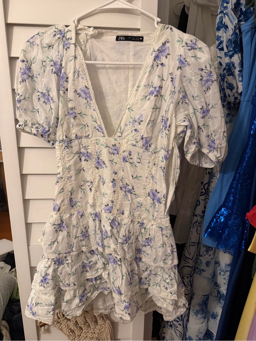 Zara White Mini Dress with Lavender Floral Print